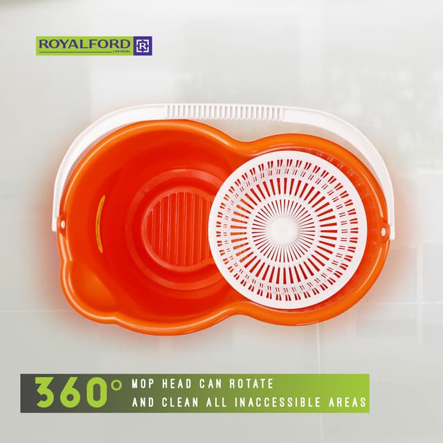 ممسحة ارضيات 360 درجة لون برتقالي من رويال فورد Royalford RF4238 360 Mop and Bucket Set - 175150