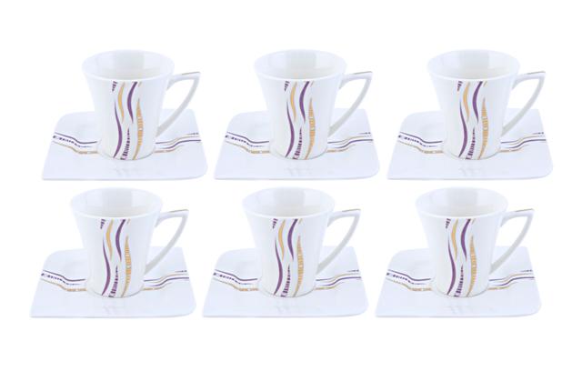 Royalford RF4306 12PCS Bone China Square Cup & Saucer Set - Ideal for Daily Use - Non-Toxic, Ecologically Tasteless, Smooth Surface, Translucent, Comfortable Grip and Lightweight - SW1hZ2U6NDIzMDE4