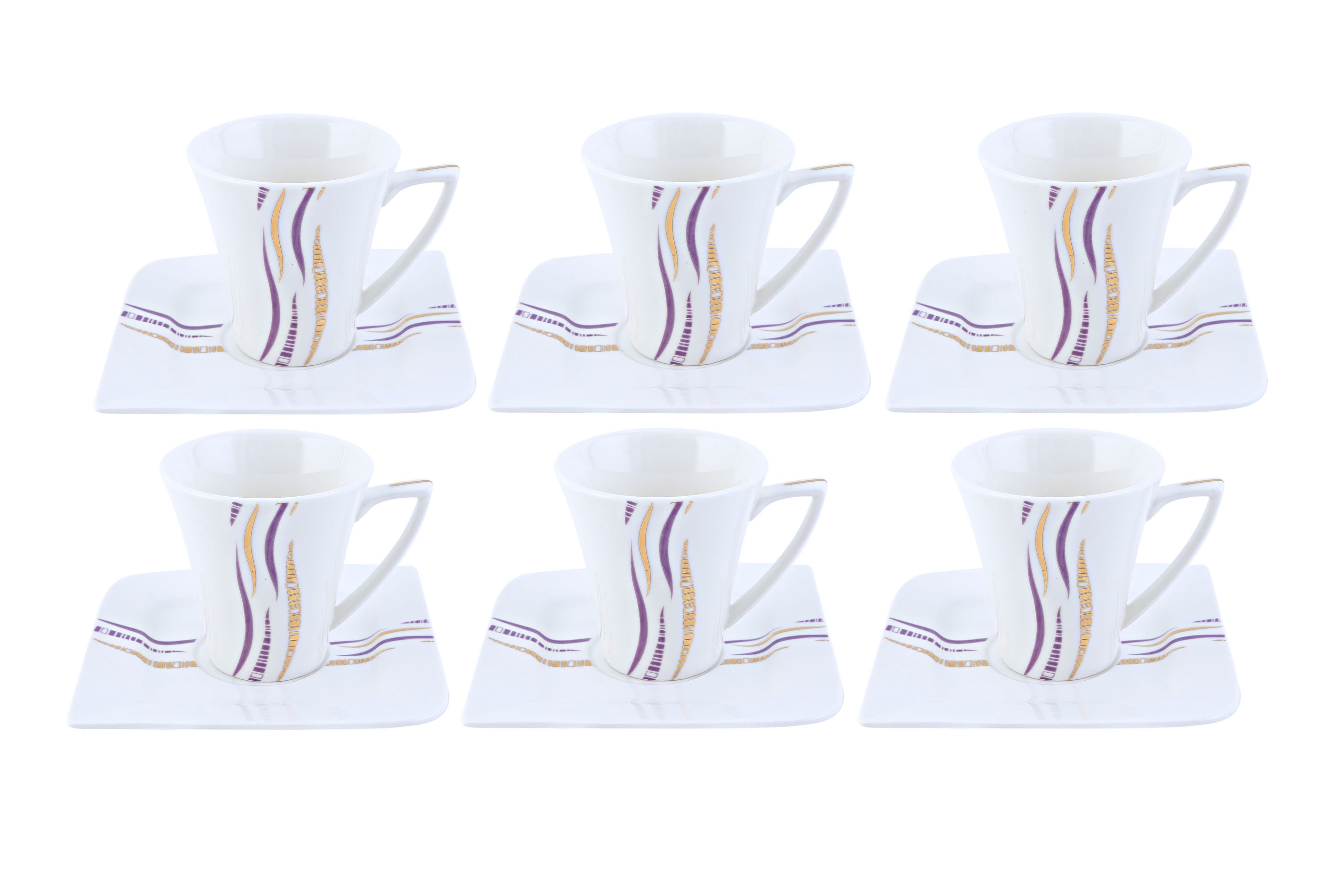 طقم فناجين القهوة بأطباق مربعة 12 قطعة من رويال فورد Royalford Bone China Square Cup & Saucer Set