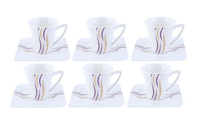 طقم فناجين القهوة بأطباق مربعة 12 قطعة من رويال فورد Royalford Bone China Square Cup & Saucer Set
