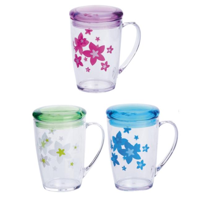 Royalford 350Ml Acrylic Cup With Lid - Large Coffee Mug, Floral Design, Durable, Safe & Lightweight - SW1hZ2U6Mzg3MTYx