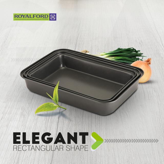 Royalford Rectangular Roaster Tin Set, 3 Pcs - SW1hZ2U6NDI3NzYz