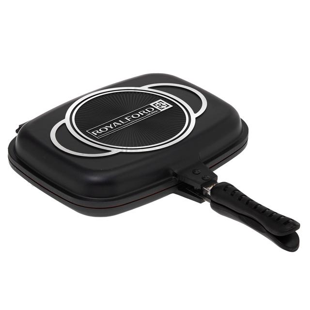 مقلاة شواء ( ذات وجهين مقاس 32 سم ) - أسود Royalford - Double Grill Pan - Die-Cast Double Sided Non-Stick Griddle Pan