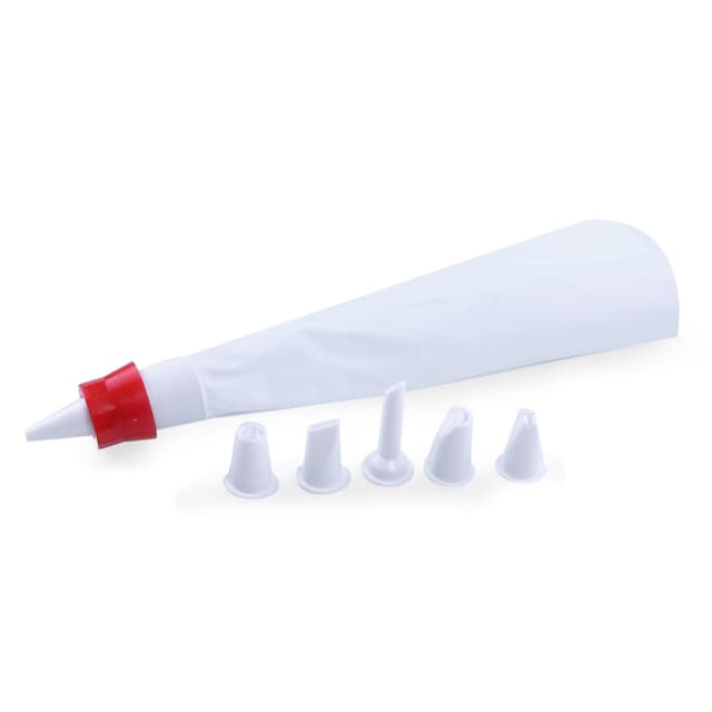 كيس تزيين الكيك مع 5 أشكال من القمع المختلفة رويال فورد Royalford RF1661-IB6 5 Nozzle Set with Icing Bag - Icing Piping Cream Pastry Bag DIY Cake Decorating Tools & Dishwasher Safe | Ideal for Icing cakes, pastries, cupcakes | Made of PVC Material