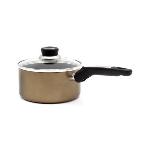 Royalford 20Cm Non-Stick Enamel Aluminium Saucepan With Glass Lid - Portable Cool Touch Handle - SW1hZ2U6MzgwODY0