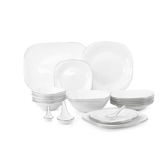 طقم السفرة من الأوبال الأبيض رويال فورد Royalford Opal Ware Soft Square Dinner Set36 Pcs