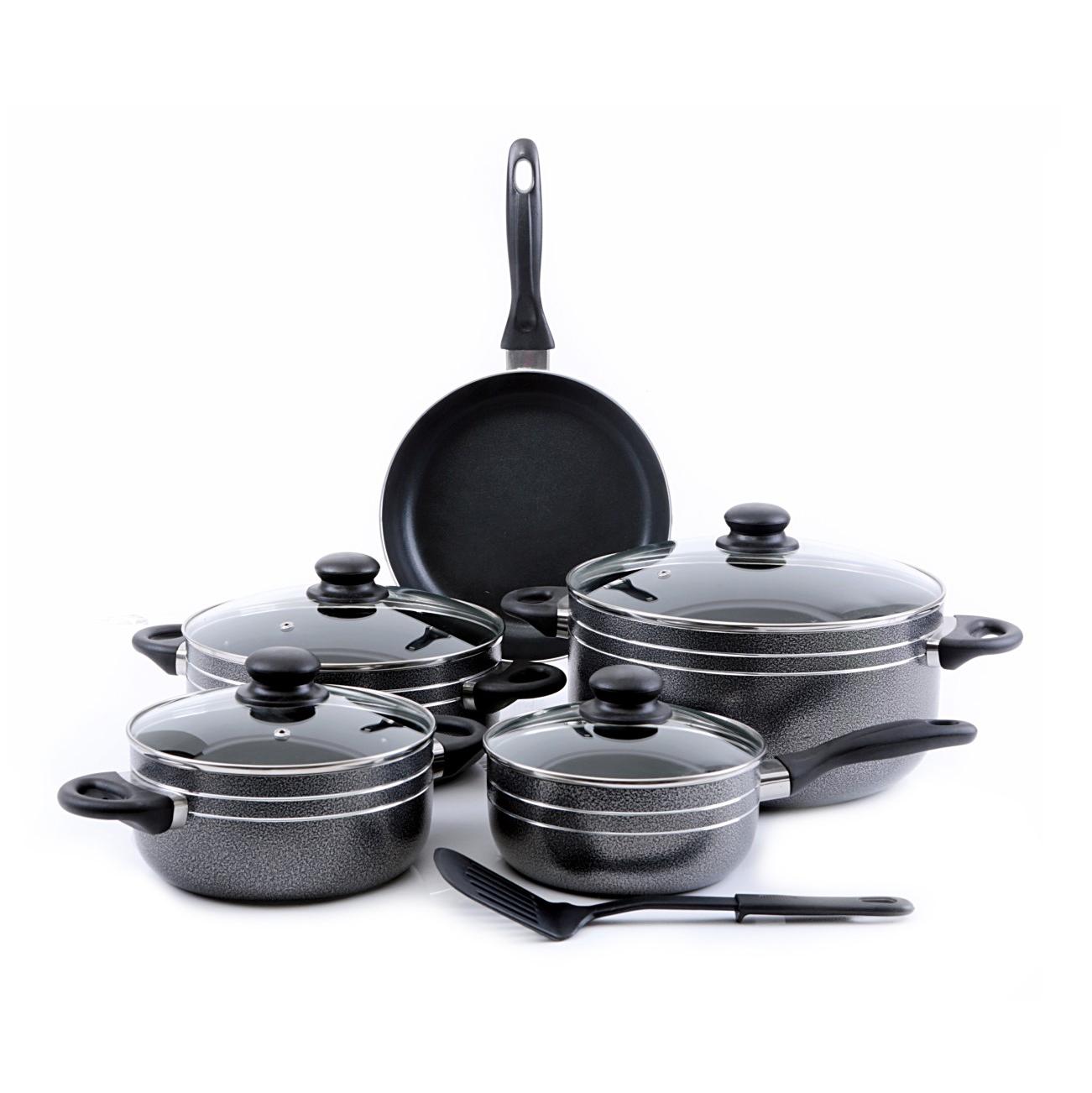 Royalford 10 Pcs Non-Stick Cookware Set - Heat Resistant Handles Scratch Resistant, Tempered Glass