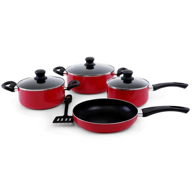 طقم الاواني غير اللاصق 8 قطع باللون الاحمر من رويال فورد oyalford RF6082 8 Pcs Aluminum Non-Stick Cookware Set