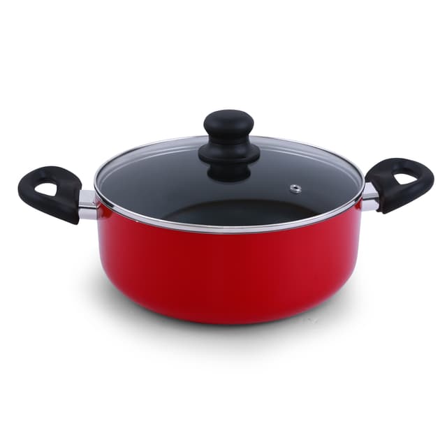 طقم الاواني غير اللاصق 8 قطع باللون الاحمر من رويال فورد oyalford RF6082 8 Pcs Aluminum Non-Stick Cookware Set