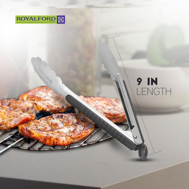 Royalford Stainless Steel Food Tongs - Non-Slip & Easy Grip Stainless Steel Handle - Smart Locking - SW1hZ2U6MzczNDQw