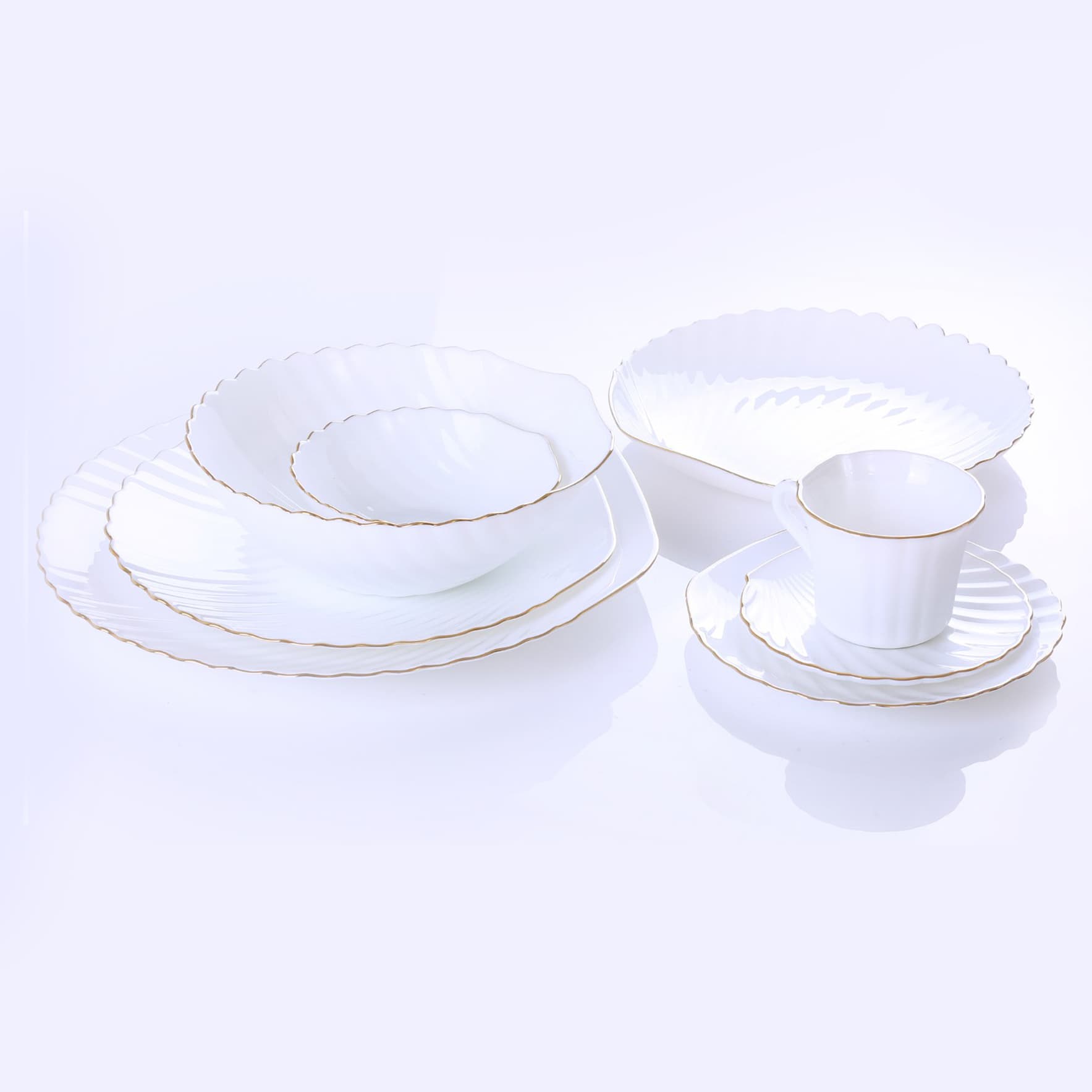 Royalford 40 Piece Dinner Set,Beautiful Shell Design with Gold Rim,Stylish Square Plates,Durable and Economical,Perfect for Dining and Gifting