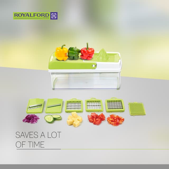 قطاعة خضار يدوية بلاستيك صلب رويال فورد Royalford Multi-Purpose Vegetable Chopper - Mandolin Dicer With Easy Interchangeable Slice Blades - 170754