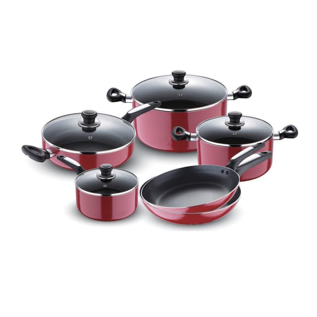 Royalford 10 Pcs Aluminum Non-Stick Cookware Set - Portable Cool Touch Handle Heat Resistant Handles