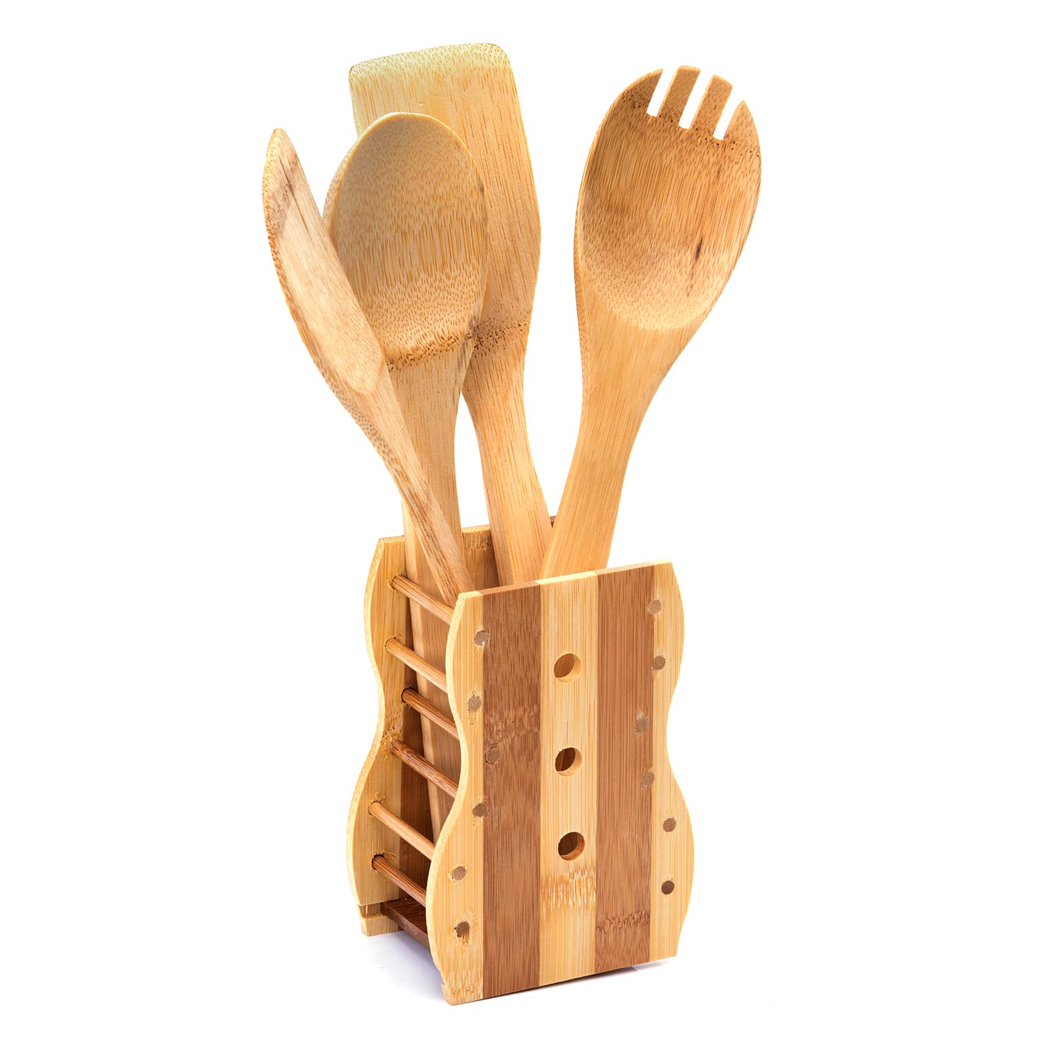 Royalford 5 Pcs Carbonized Bamboo Kitchen Tools - Turner, Spaghetti, Slotted Turner & Spoon Kitchen