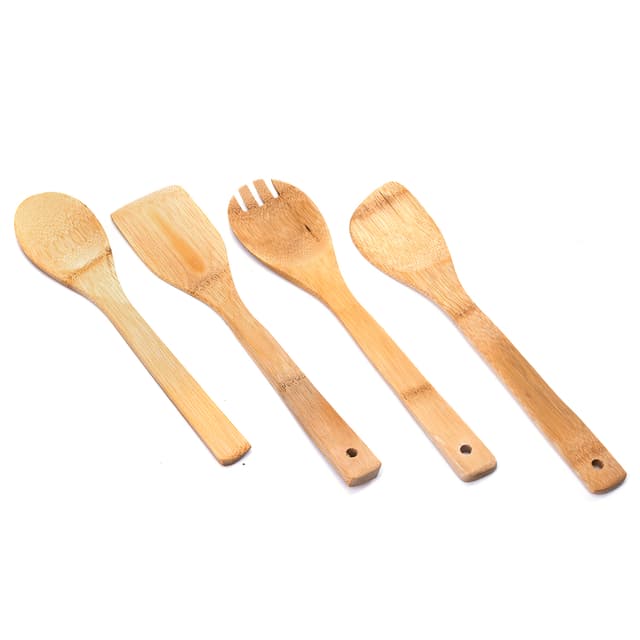 Royalford 5 Pcs Carbonized Bamboo Kitchen Tools - Turner, Spaghetti, Slotted Turner & Spoon Kitchen - 171255