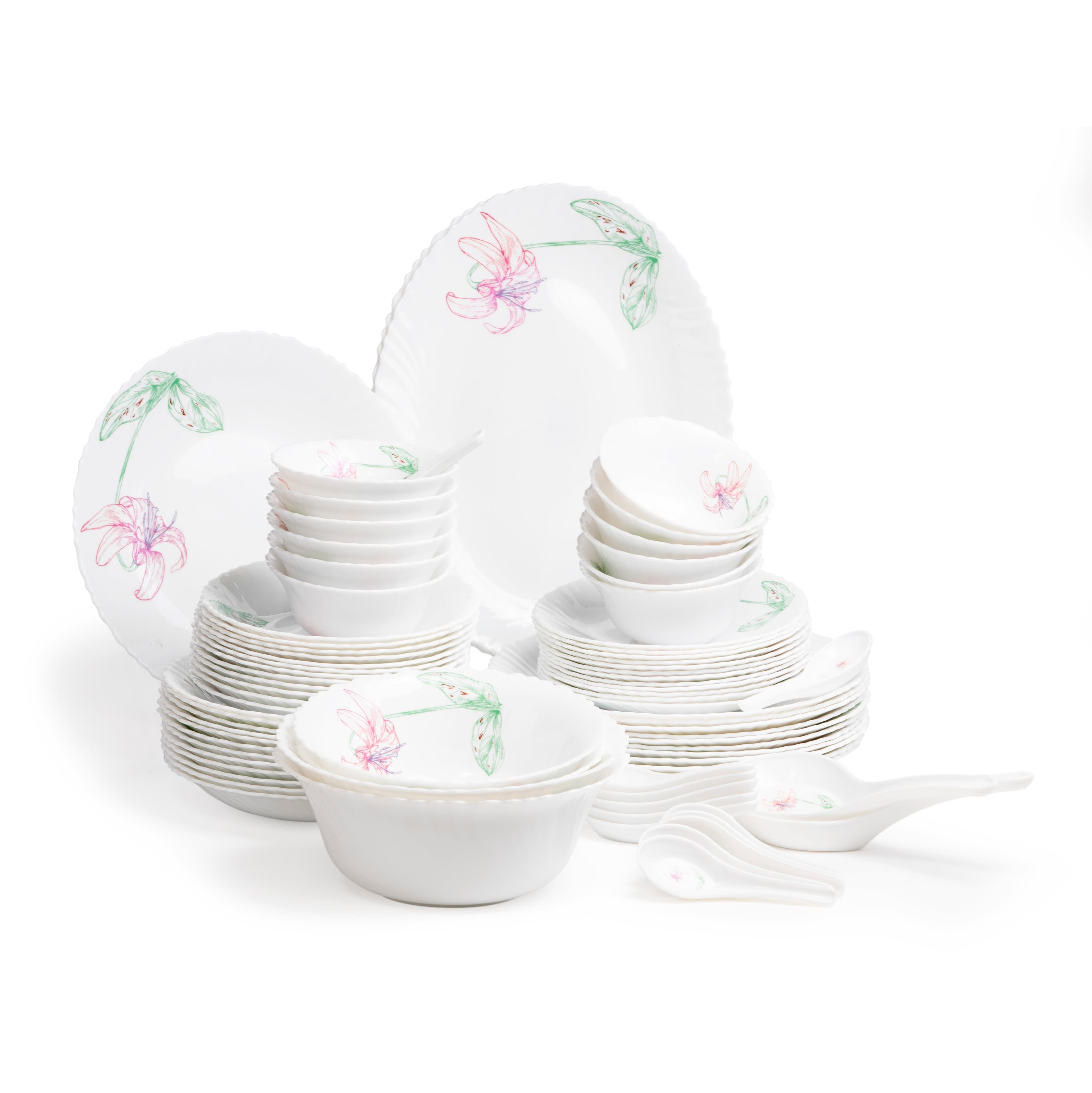 Royalford 82 Pcs Dinner Set Floral Design,Contemporary Square Plates,Temperature Resistant,Durable