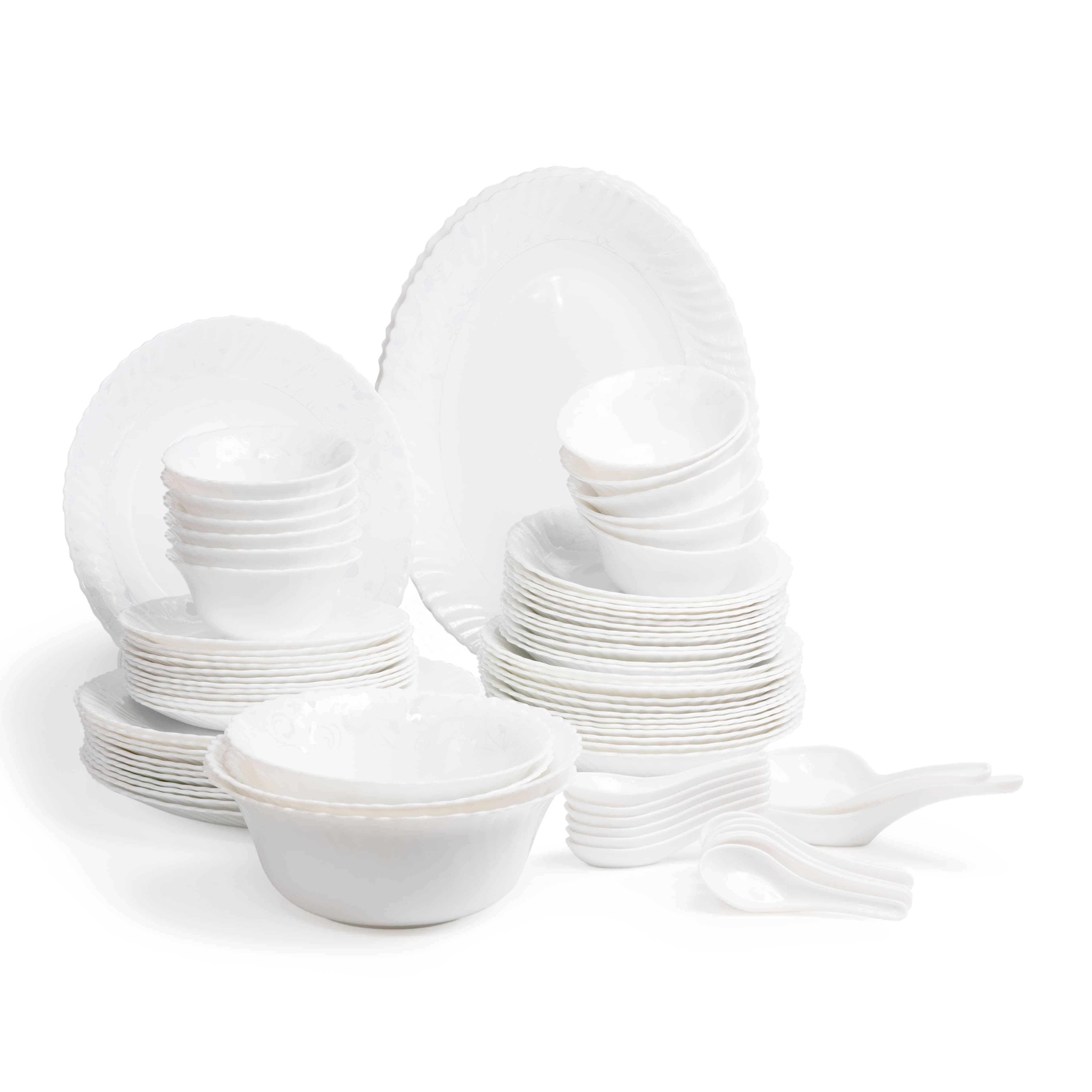 Royalford 82 Piece Dinner Set Flora Series,Wave Shape Cream White Porcelain Dinner Set,Temperature