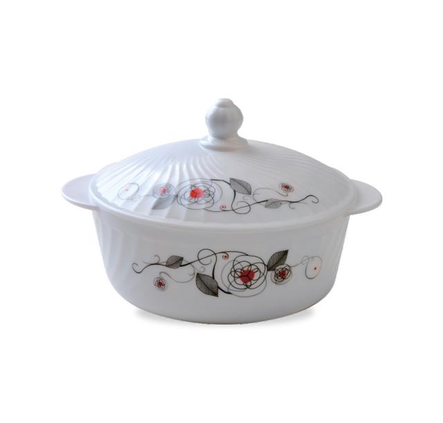 Royalford 2 Litre Opal Ware Liza Casserole - Tempered Lid Round Deep Serving Casseroles Bowl with Stackable Design | Durable & Safe to Use | Ideal to Storing & Serve Multiple Dishes - SW1hZ2U6NDA2MDA1