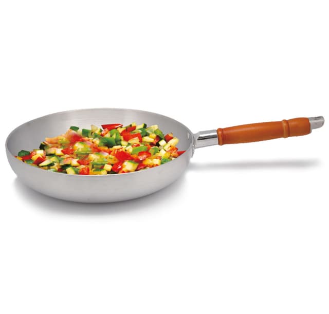 Royalford Aluminium Frying Pan 26Cm - Wooden Handle with Hanging Loop Saute Pan with One Handle, Best Quality Chef's Skillet Curry Pan for Restaurant, Catering, Home - SW1hZ2U6MzgxNTk1