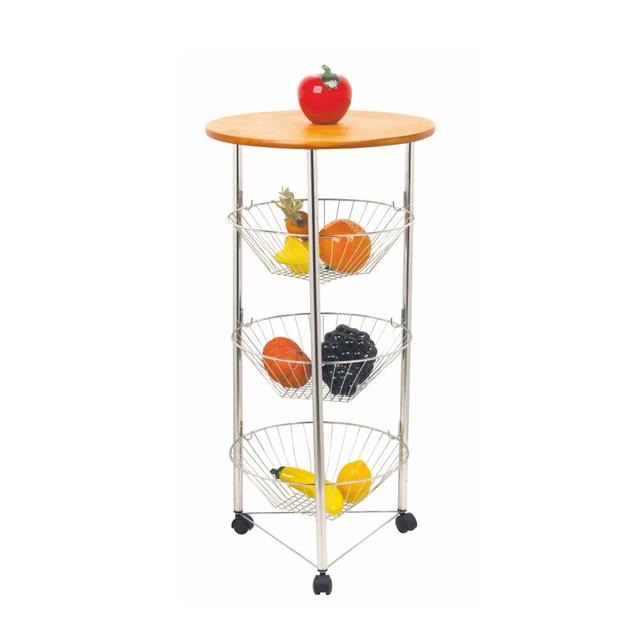 Royalford 3 Tier Fruit Basket - Stainless Steel Kitchen Cart Trolley with Locking Wheels Large Capacity Fruit Bowls Wired Fruit Vegetable Bowl Basket | Modern Kitchen Countertop Storage Stand - SW1hZ2U6Mzk0MTA4