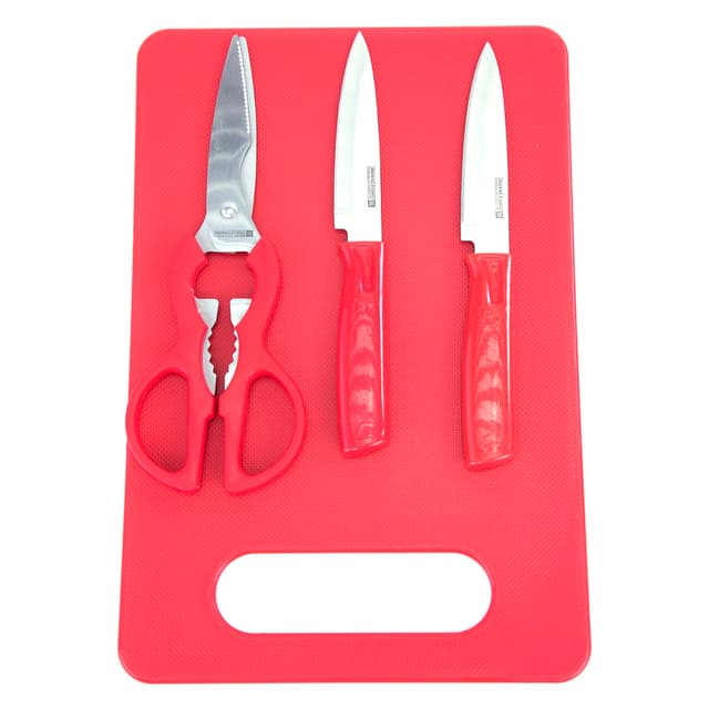 Royalford Kitchen Knife Set 4 Pc - Includes 2 Knife Set With Cutting Board And A Scissor - All-In-One