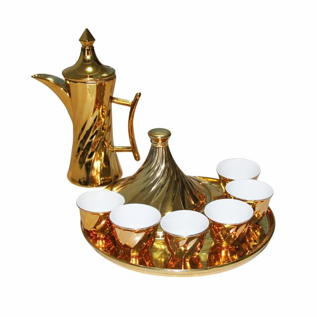 طقم قهوة ( 10 قطع ) - بني Royalford -  Tea Set - Vintage Serving Tray, Teapot With Lid - SW1hZ2U6MzczMTc0