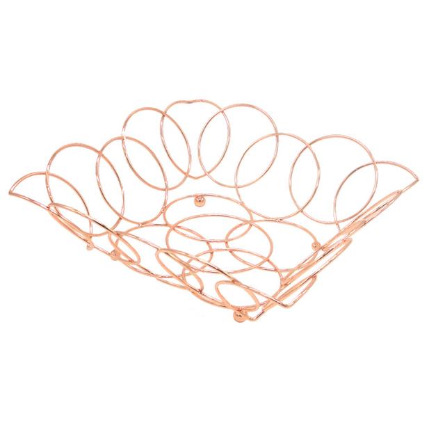 Royalford Copper Plating Fruit Basket 26.5 x 26.5 x 10 cm - Portable Stackable Durable Bold Wire Design | Keep Dry | Storage Container Ideal for Fruits, Vegetable & More for Indoor & Outdoor - SW1hZ2U6MzcyNzAz