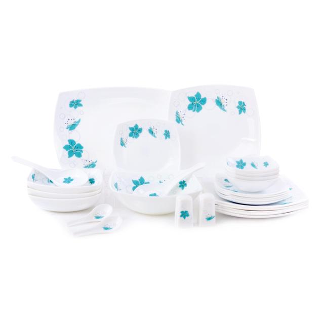 Royalford 36 Pieces Opal Ware Hard Square Dinner Set - Design Plates, Bowl, Spoon & Pots | Comfortable Handling | Dishwasher & Microwave Safe | Perfect for Everyday Use, Restaurant & More - SW1hZ2U6MzcwOTEx