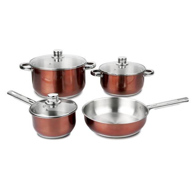 Royalford 7 Pcs Stainless Steel Saucepan Set With Tempered Glass Lids - Copper Plated Body Cookware - SW1hZ2U6MzczOTcy