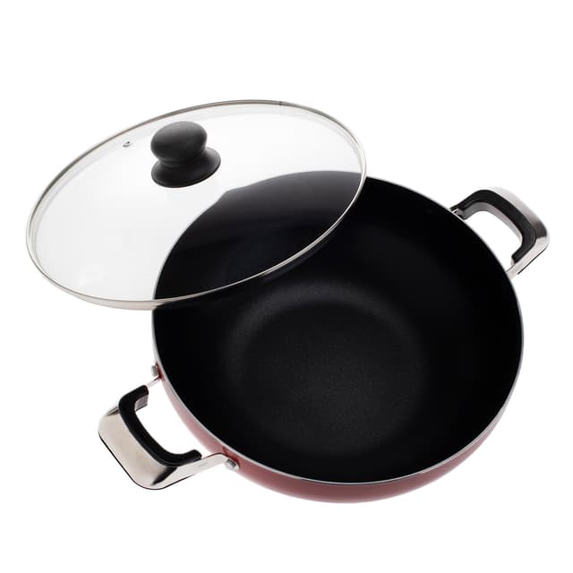 Royalford Gourmet Non-Stick Wok & Lid 28cm, Frying Pan Set, Black-Coated Aluminum Saucepan Cookware