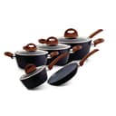 Royalford Aluminium Casserole Cookware Set with Glass Lids 9Pcs | Induction safe Pots & Pans with Non-Stick Marble Coating | Stock Pots with Tempered Glass Lid & Strong Wooden Handles -