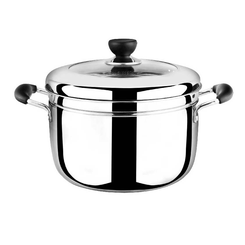 Royalford 2 Layer S S Roza steamer 22 cm - Tempered Glass Lid - 2 Layer Steamer - Silicon Handles - Simple to Use - Suitable for all Hob Types - Stainless Steel