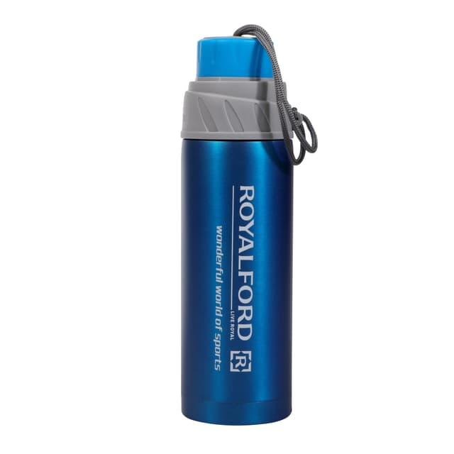 Royalford Stainless Steel 800Ml Sports Bottle - Reusable Water Bottle Wide Mouth With Hanging Clip