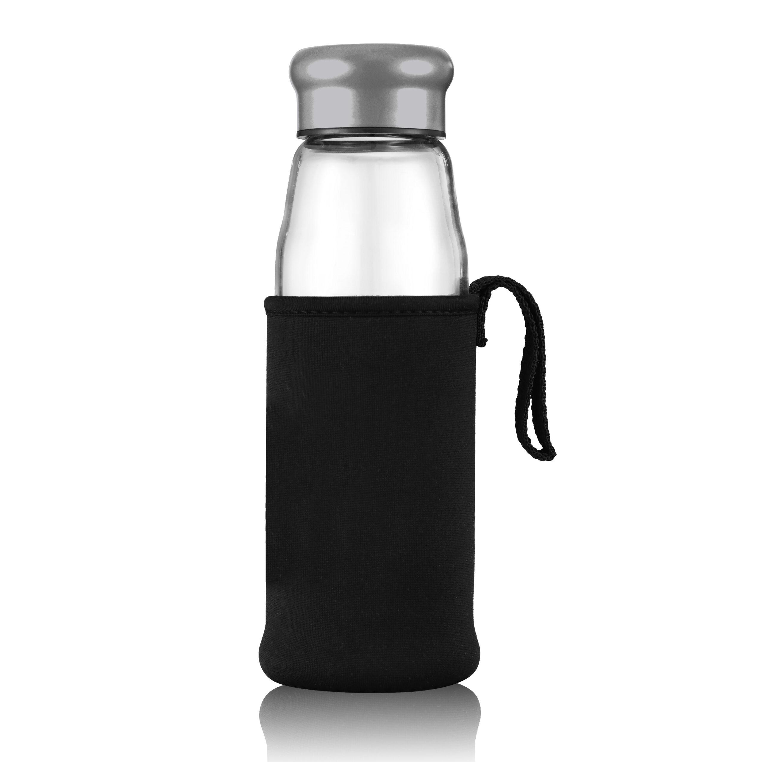 Delcasa 420Ml Glass Water Bottle With Neoprene Sleeve - Portable Steel Cap Lead-Free, Travel Flask