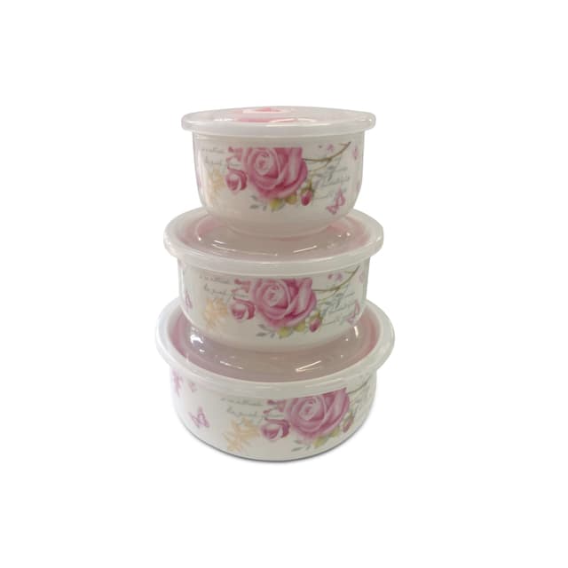 طقم آواني طهي 3 قطع Delcasa 3Pcs Ceramic Bowl Set With Lids - 285616