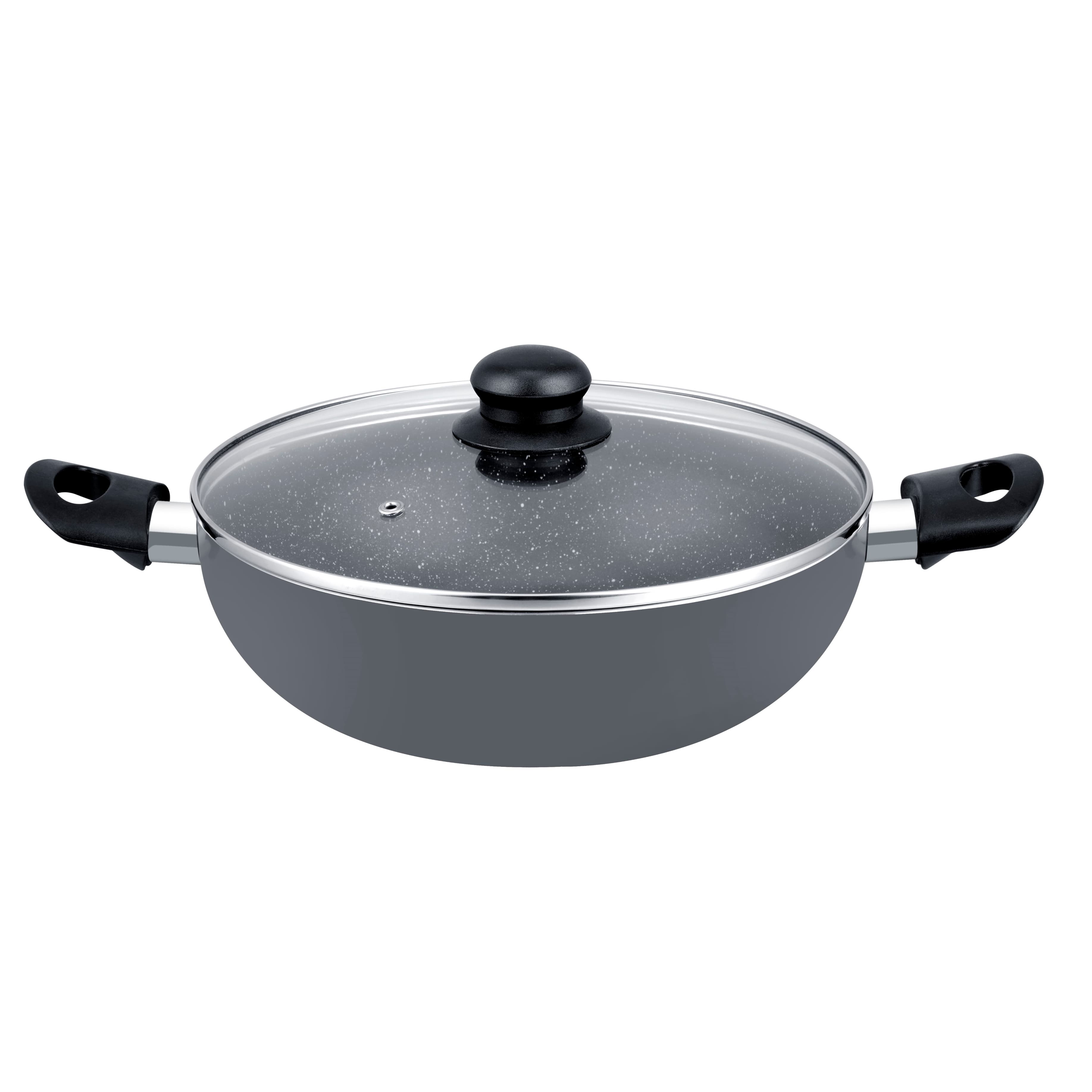 Delcasa Aluminium Wok Pan With Glass Lid,26 Cm - Induction Safe Frying Pan With Durable Non-Stick