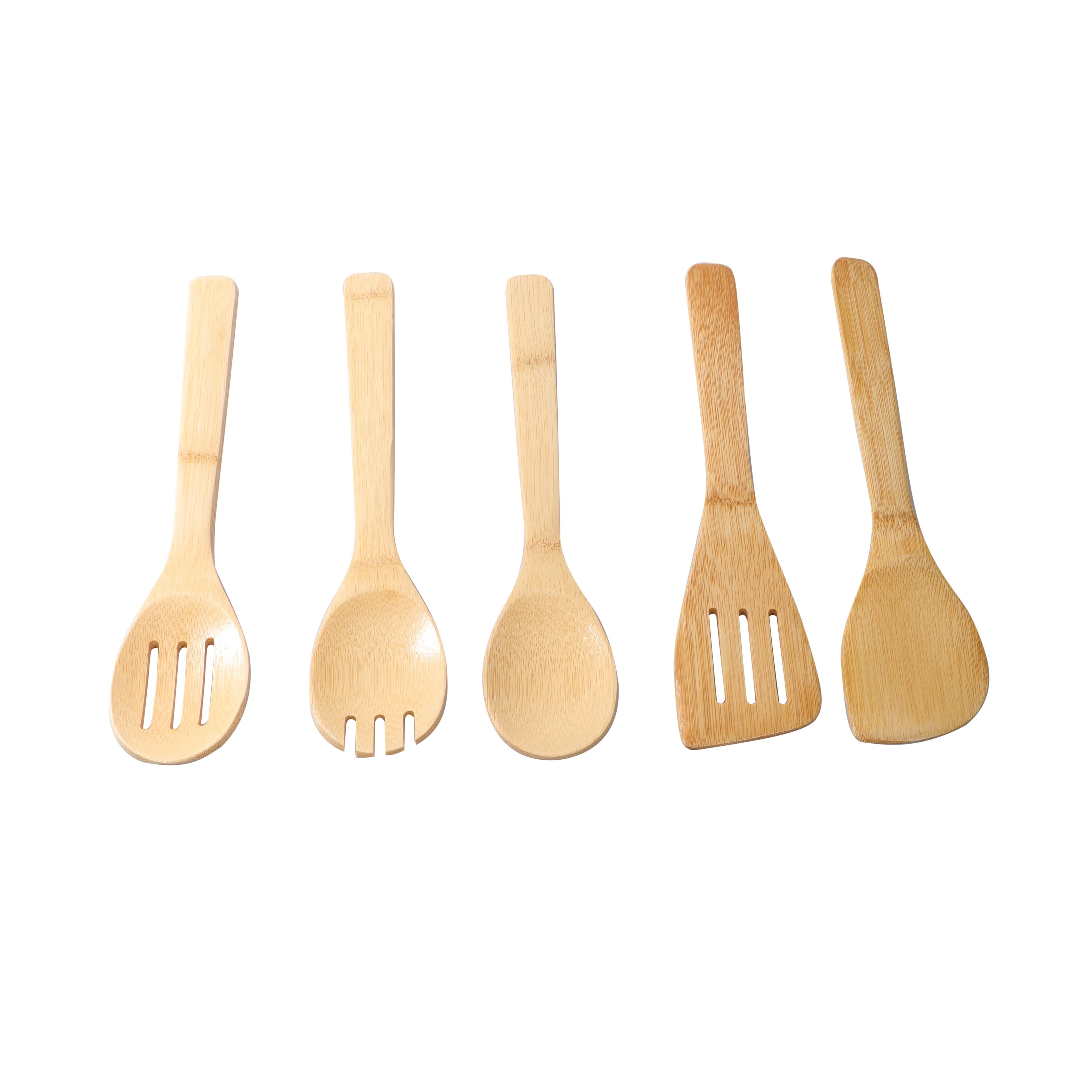 Delcasa 5Pcs Bamboo Kitchen Tools Set - Wooden Solid Turner,Spatula,Slotted Spoon & Turner