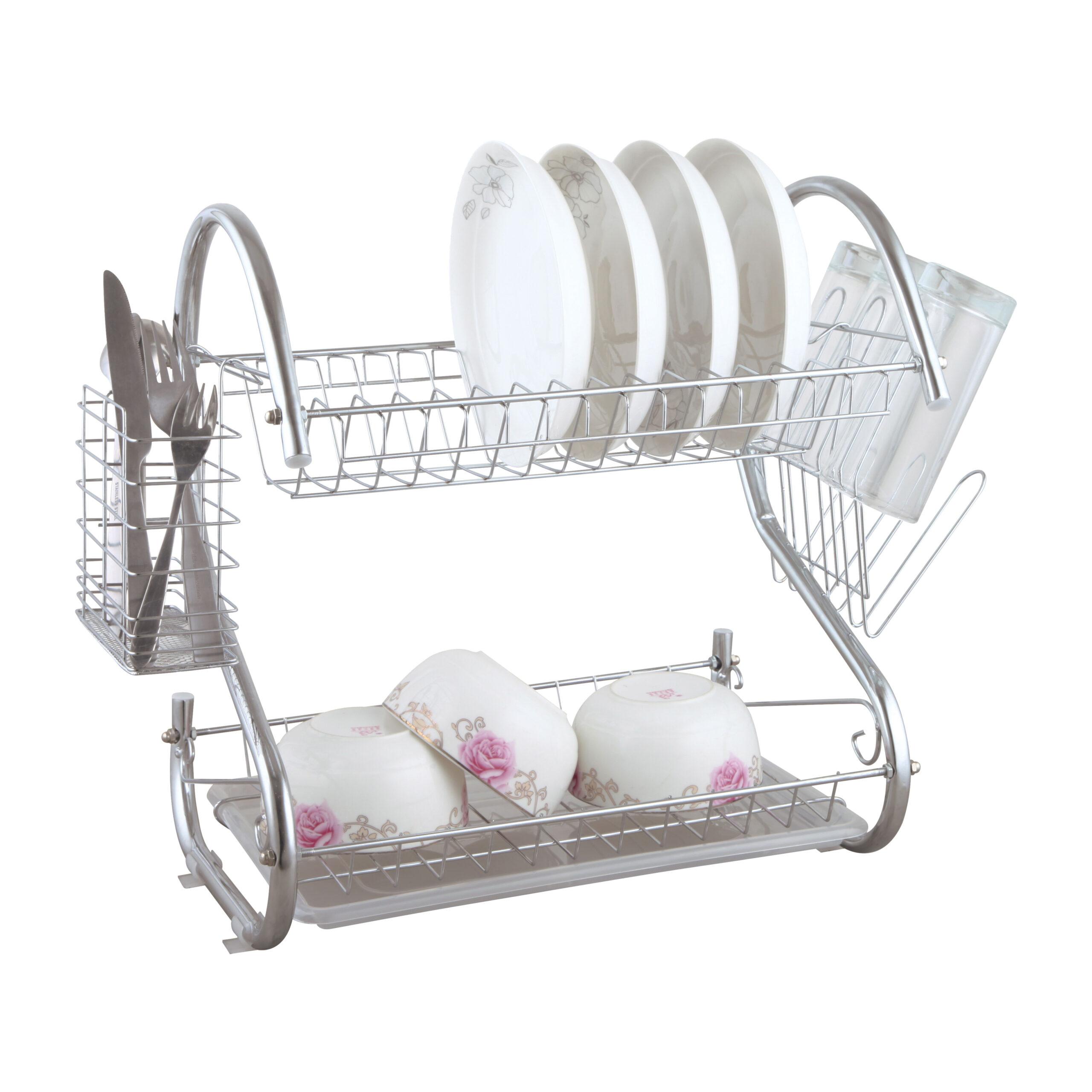 Delcasa Kitchen 2 -Tier Stainless Steel Dish Drainer Rack - Utensil Holder, Drying Rack