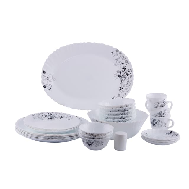 Delcasa 40Pcs Opal Ware Classic Dinner Set - Portable Design Plates, Bowl, Pots, Cup & Saucer