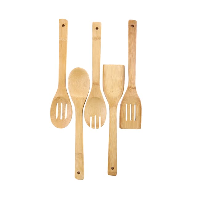 Royalford 5 Pcs Bamboo Kitchen Tools Set - Wooden Solid Turner,Spatula,Slotted Spoon & Turner - 177154