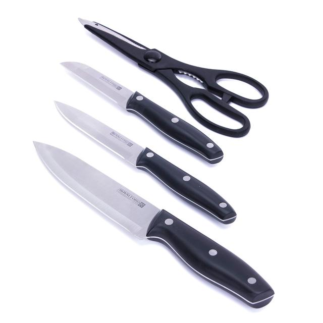 Royalford 5Pcs Kitchen Tool Set - Potable Block, Stainless Steel, Black, 3 Piece Knife, Kitchen - SW1hZ2U6NDAwMDcz