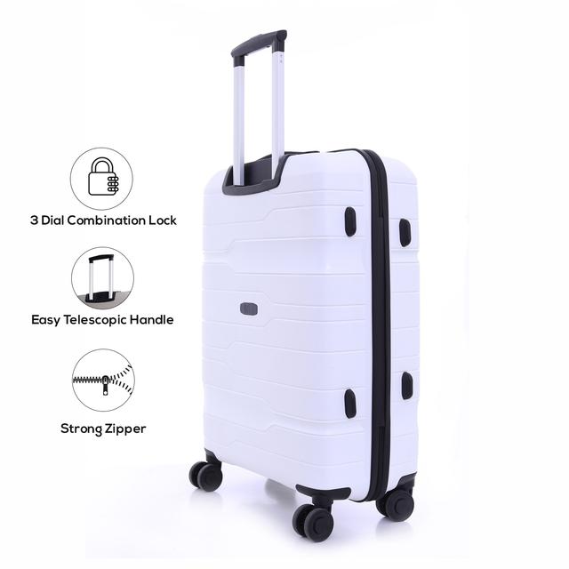 طقم حقائب سفر 3 حقائب مادة PP بعجلات دوارة (20 ، 24 ، 28) بوصة أبيض PARA JOHN - Novo 3 Pcs Trolley Luggage Set, White - SW1hZ2U6MzY1NTQ1