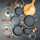 Royalford Aluminium Casserole Cookware Set with Glass Lids 9Pcs | Induction safe Pots & Pans with Non-Stick Marble Coating | Stock Pots with Tempered Glass Lid & Strong Wooden Handles -