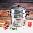 Royalford 3 Layer Stainless Steel Steamer 9L - Steamer Pot, Heat Resistant with Durable & Comfortable Handles | Dishwasher Safe | Compatible on Induction, Gas, Hot Plate, Ceramic Plate & More - SW1hZ2U6Mzk1MTM1