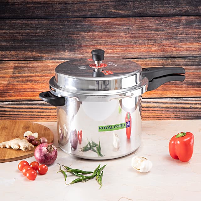 Royalford 10L Aluminium Induction Base Pressure Cooker - Lightweight & Durable Cooker With Lid, Cool - 167861