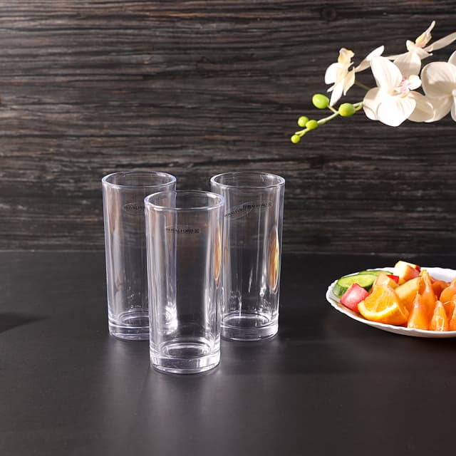 Royalford 11oz 3Pcs Glass - Water Cup Drinking Glass | Transparent Body | Ideal for Party Picnic BBQ Camping Garden | Perfect for Water Wine Whisky Drinking & More - 176271