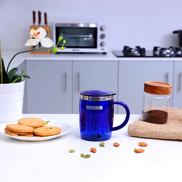 كوب سفري مع غطاء 14 أونصة Royalford - 14Oz Stainless Steel Travel Mug - Coffee Mug