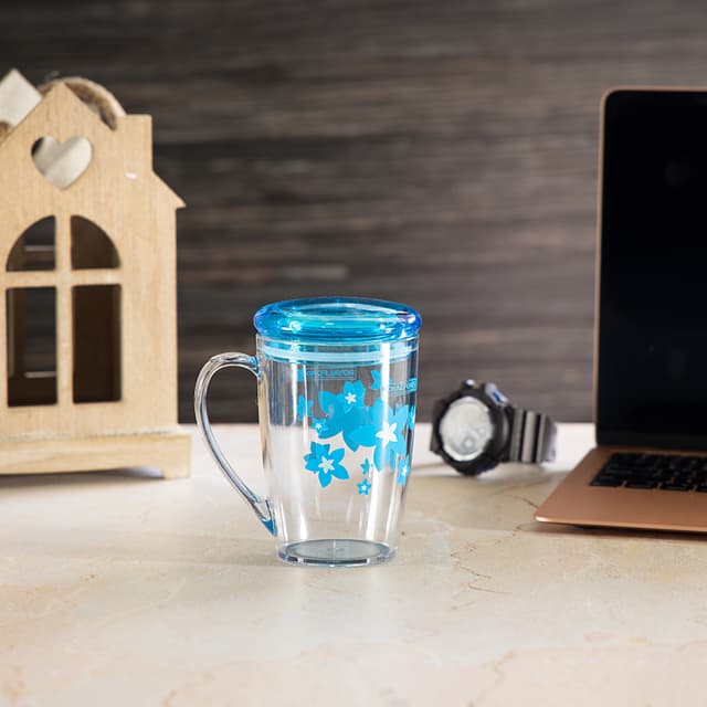 Royalford 350Ml Acrylic Cup With Lid - Large Coffee Mug, Floral Design, Durable, Safe & Lightweight