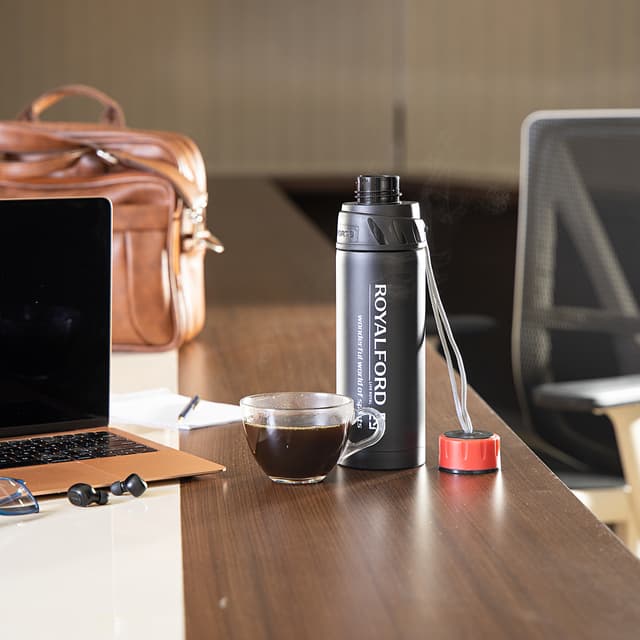 Royalford Stainless Steel 800Ml Sports Bottle - Reusable Water Bottle Wide Mouth With Hanging Clip
