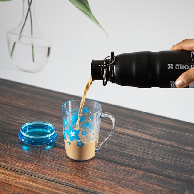 Royalford 350Ml Acrylic Cup With Lid - Large Coffee Mug, Floral Design, Durable, Safe & Lightweight